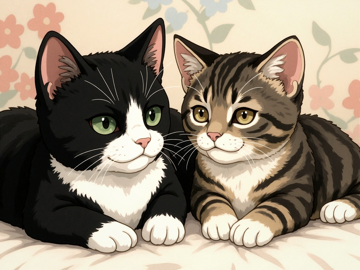 Charming Cats in a Floral Dreamland