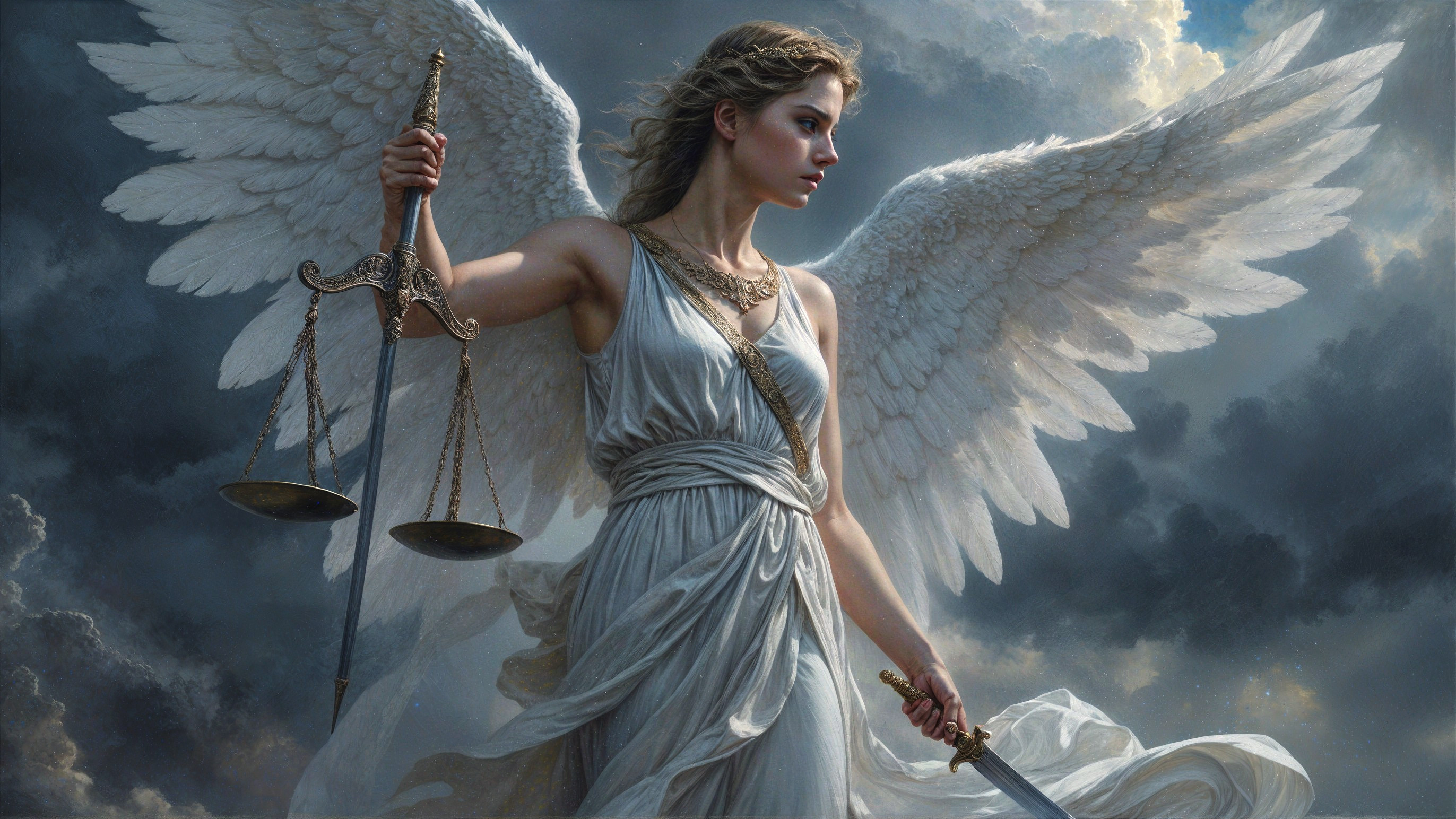 Angel of Justice in a Cloudy Sky