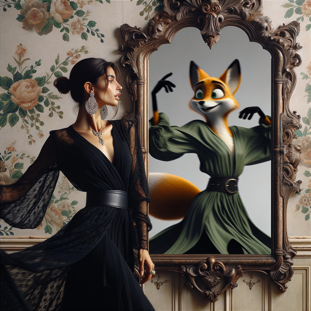 Vintage Setting with Elegant Woman and Animated Fox