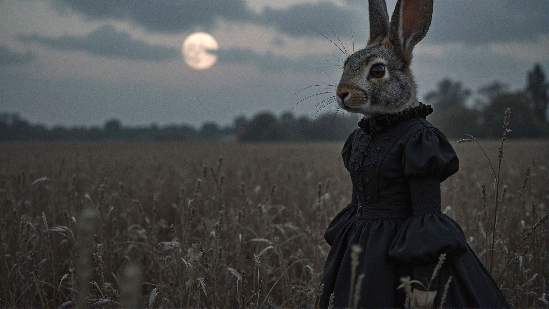 Whimsical Rabbit in Vintage Dress in Golden Field