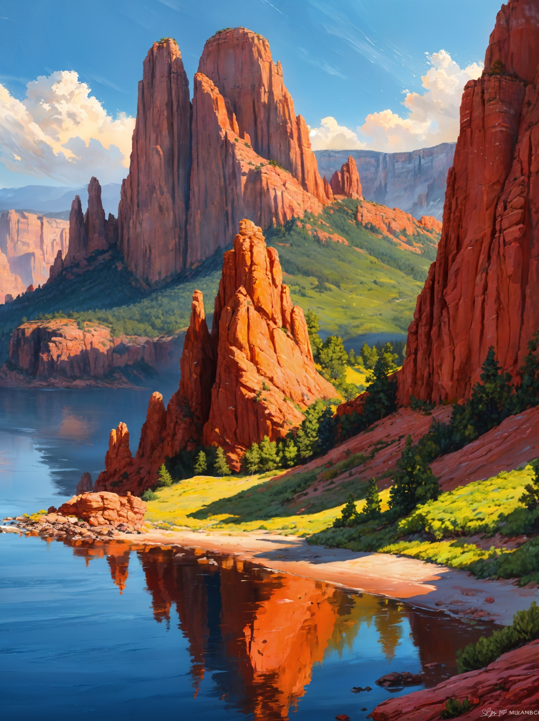 Majestic Red Rock Formations by Tranquil Water