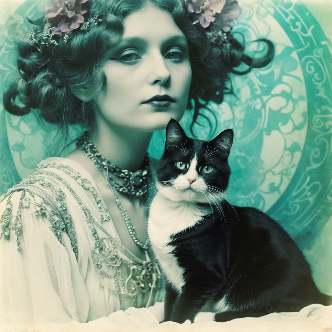 Victorian-Inspired Portrait of a Woman with Cat