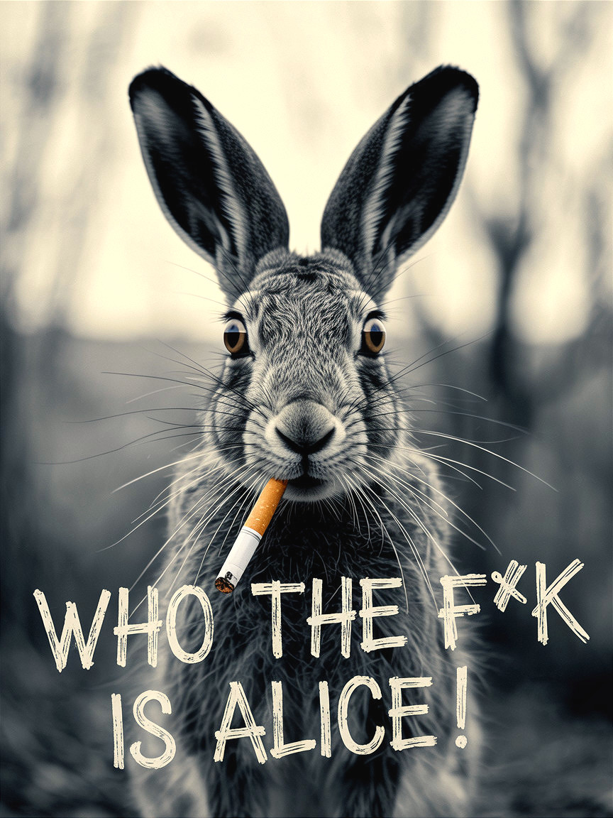 Humorous Black and White Rabbit with Cigarette Image