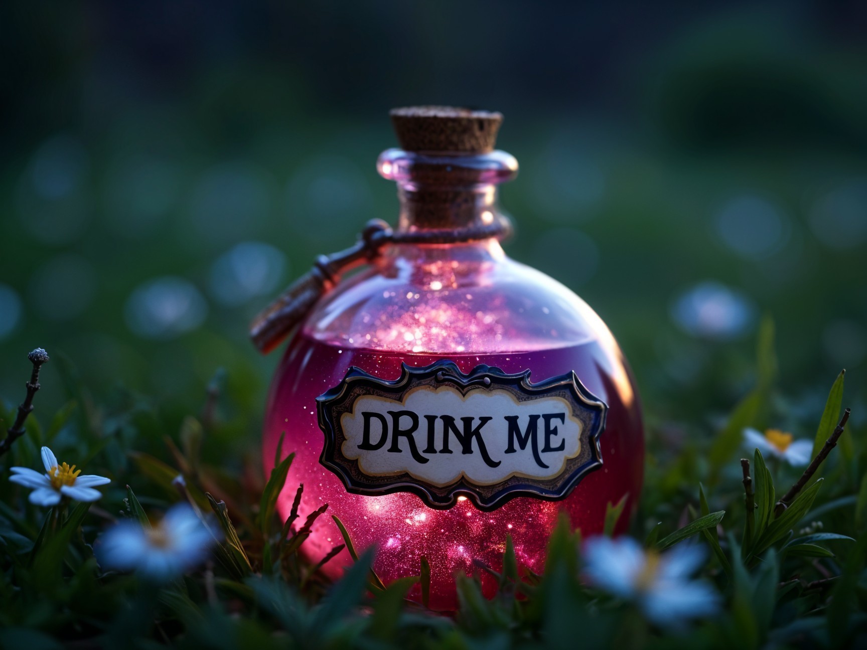 Mystical Potion on Grass Surrounded by Daisies