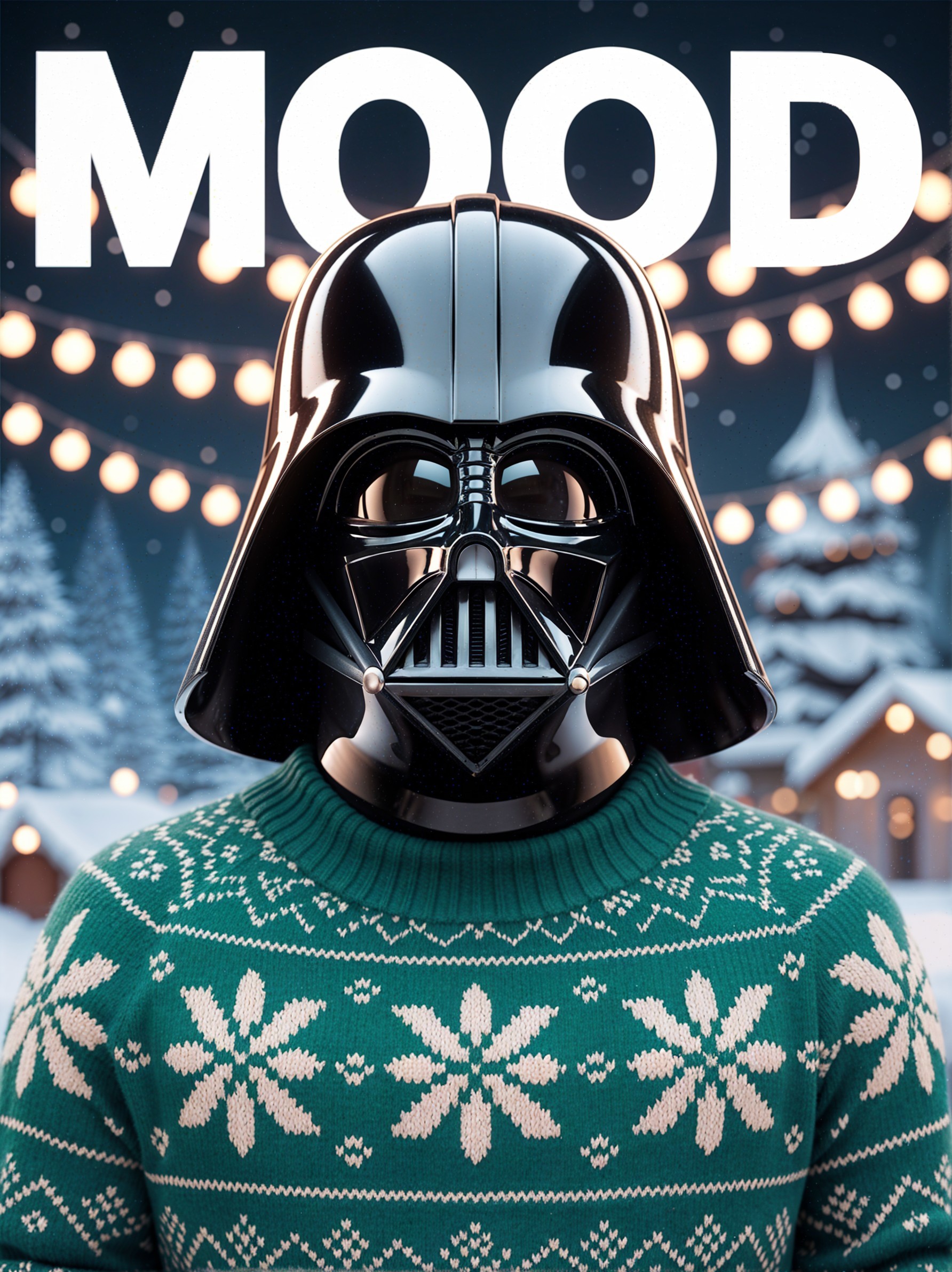 Festive Scene with Sci-Fi Helmet and Holiday Sweater