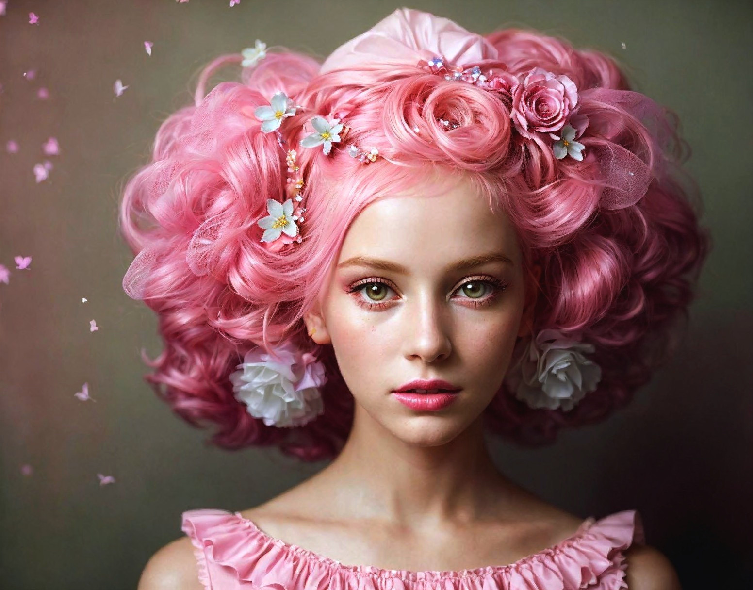 Young Woman with Pink Hair and Floral Accents