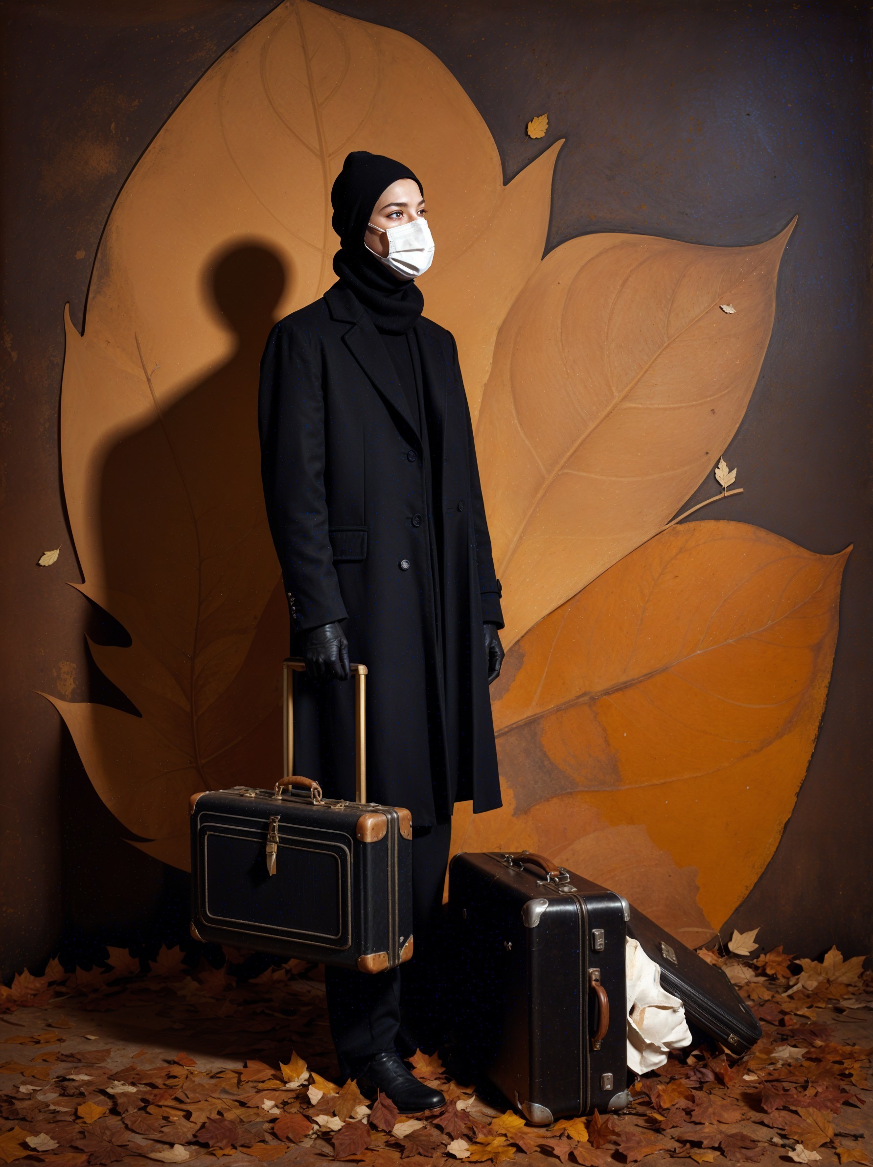 Chic Traveler Amidst Autumn Leaves