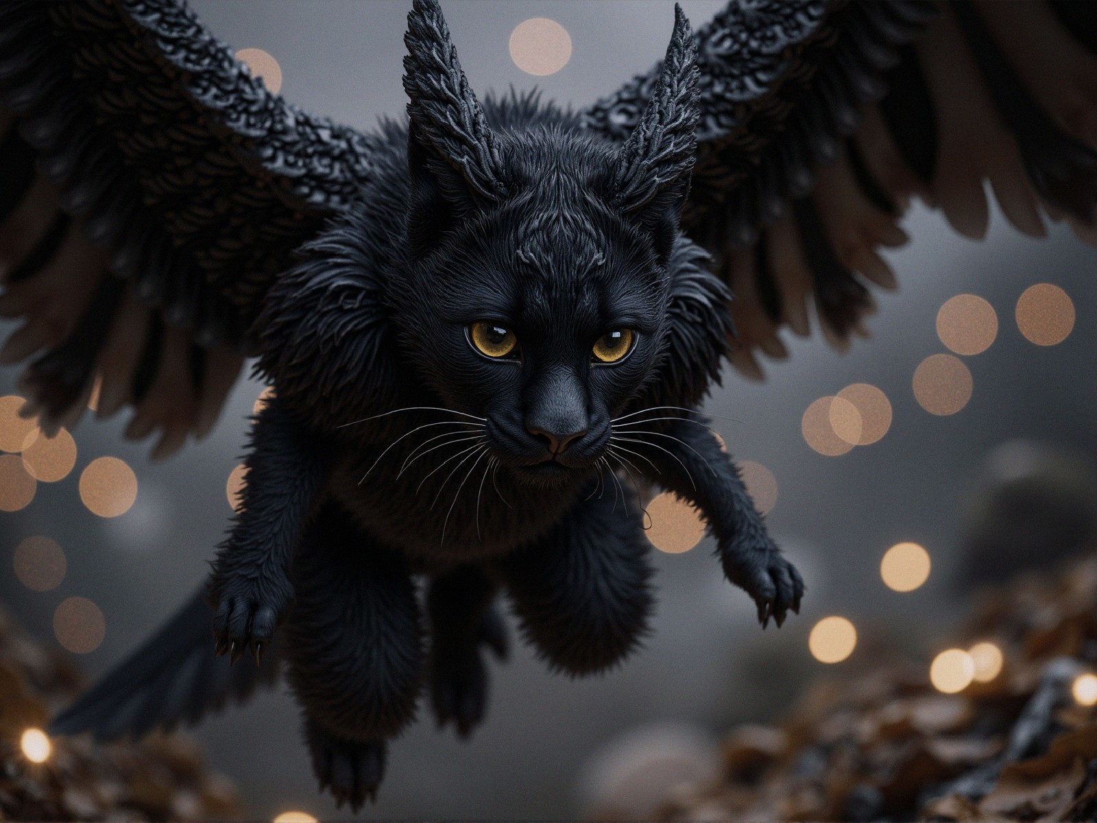 Fantastical Winged Creature in Mystical Landscape