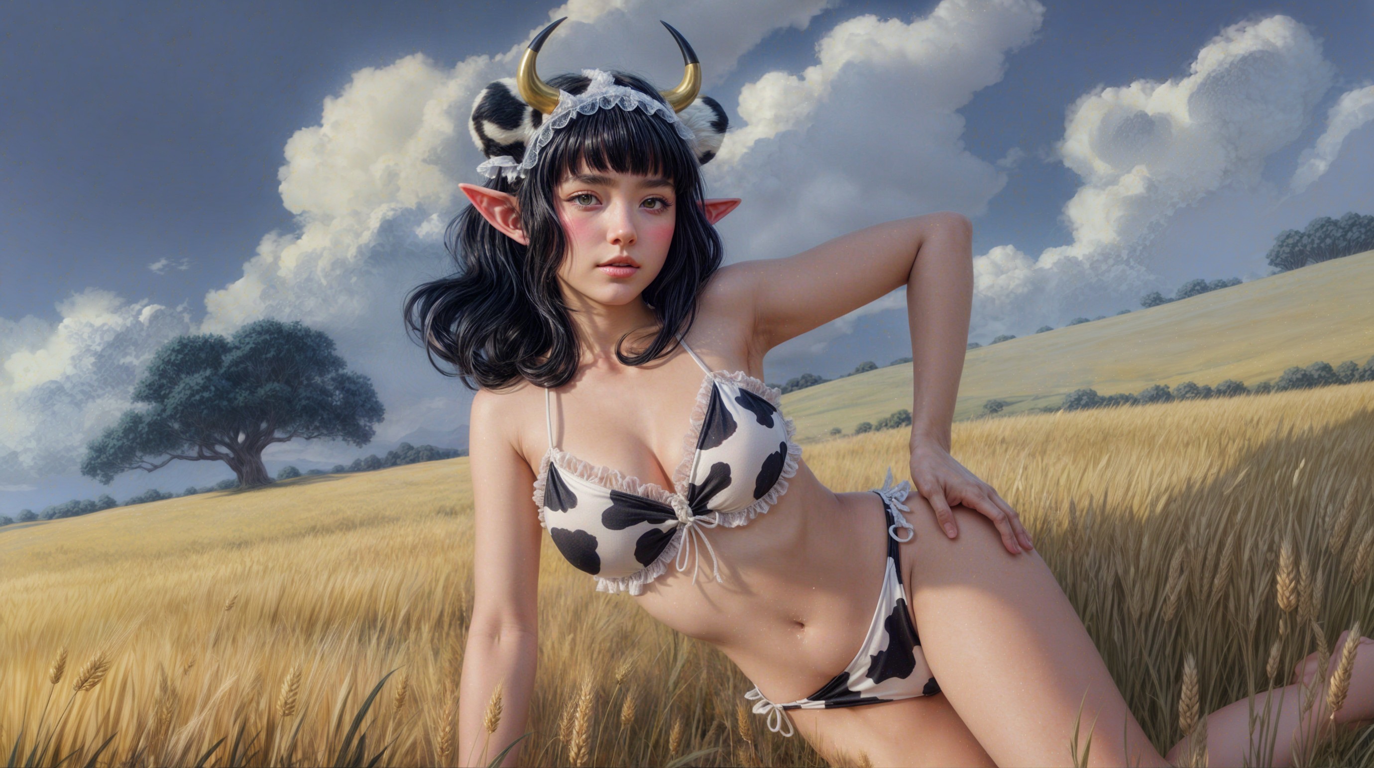 Whimsical Cow-Themed Fantasy in Sunlit Field