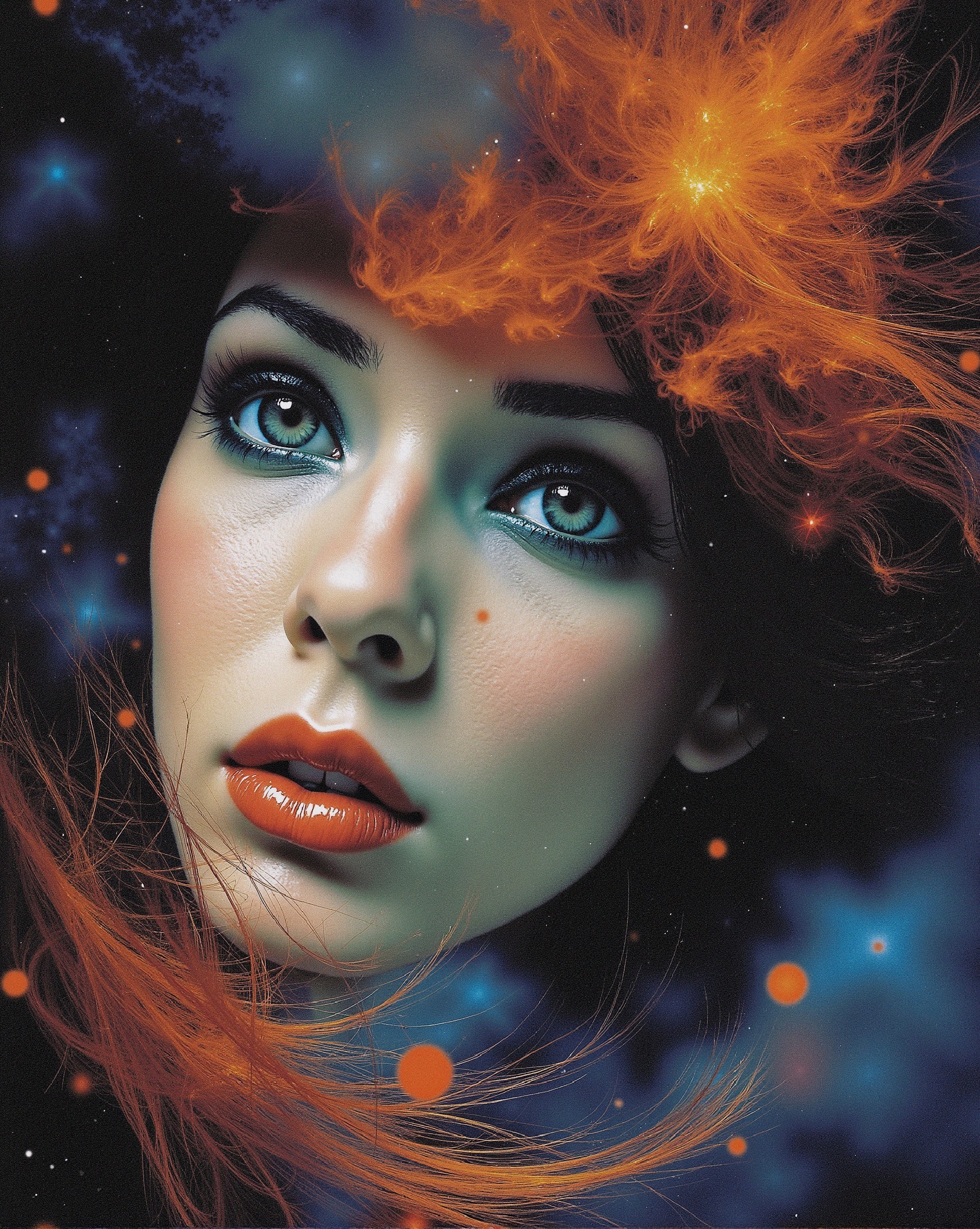 Ethereal Portrait of a Woman in Cosmic Backdrop