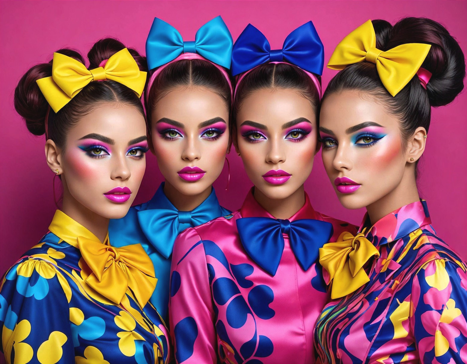 Models Displaying Bold Styles Against Pink Background