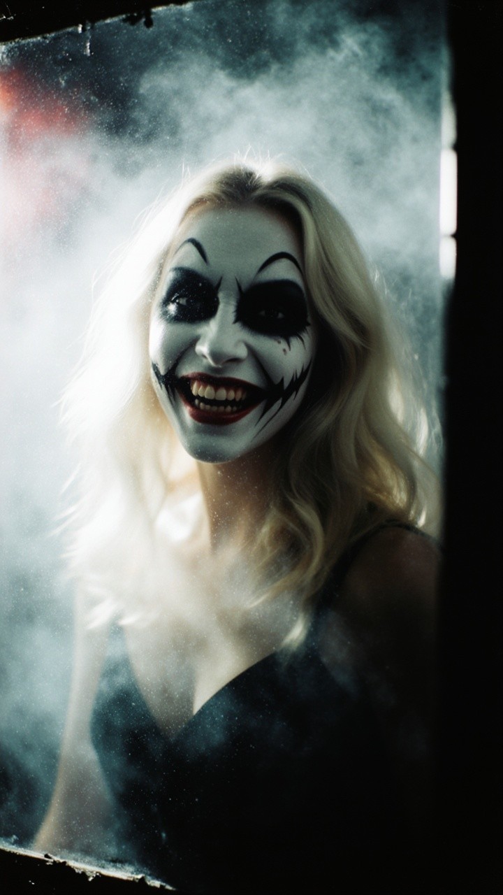 Clown Makeup with Pale Face and Bold Accents