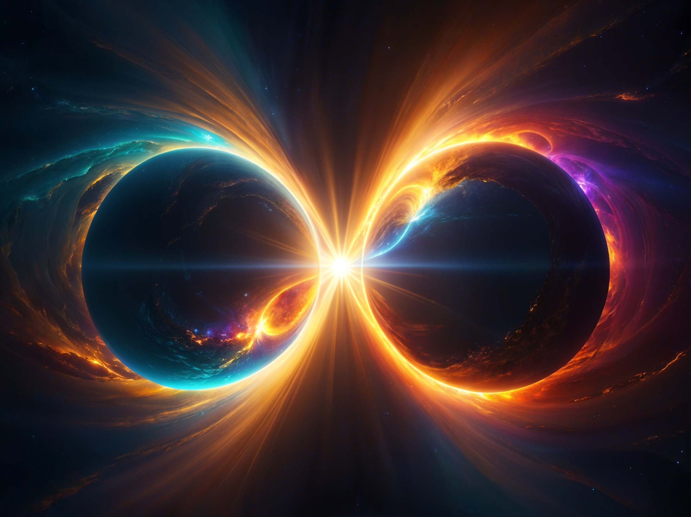 Cosmic Scene with Two Glowing Planets in Space
