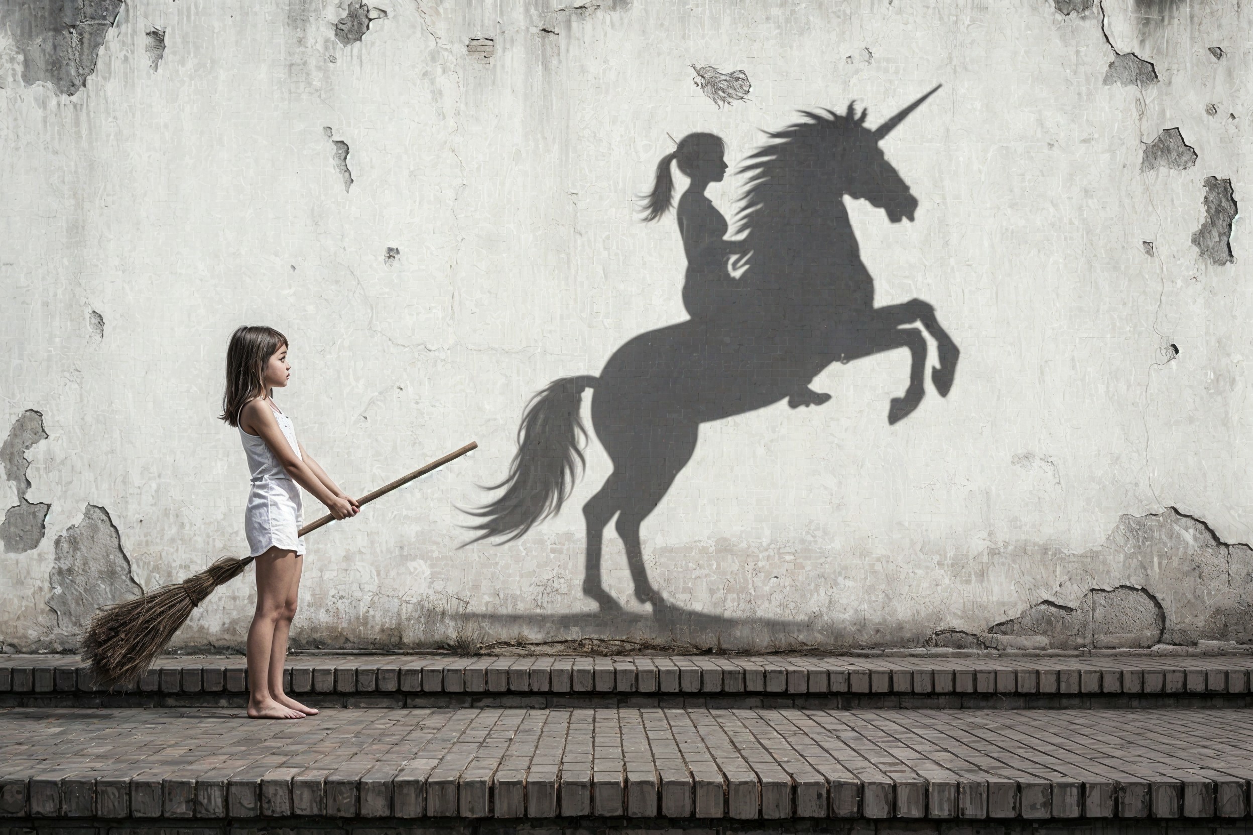 Full body shot of a young girl with long dark hair