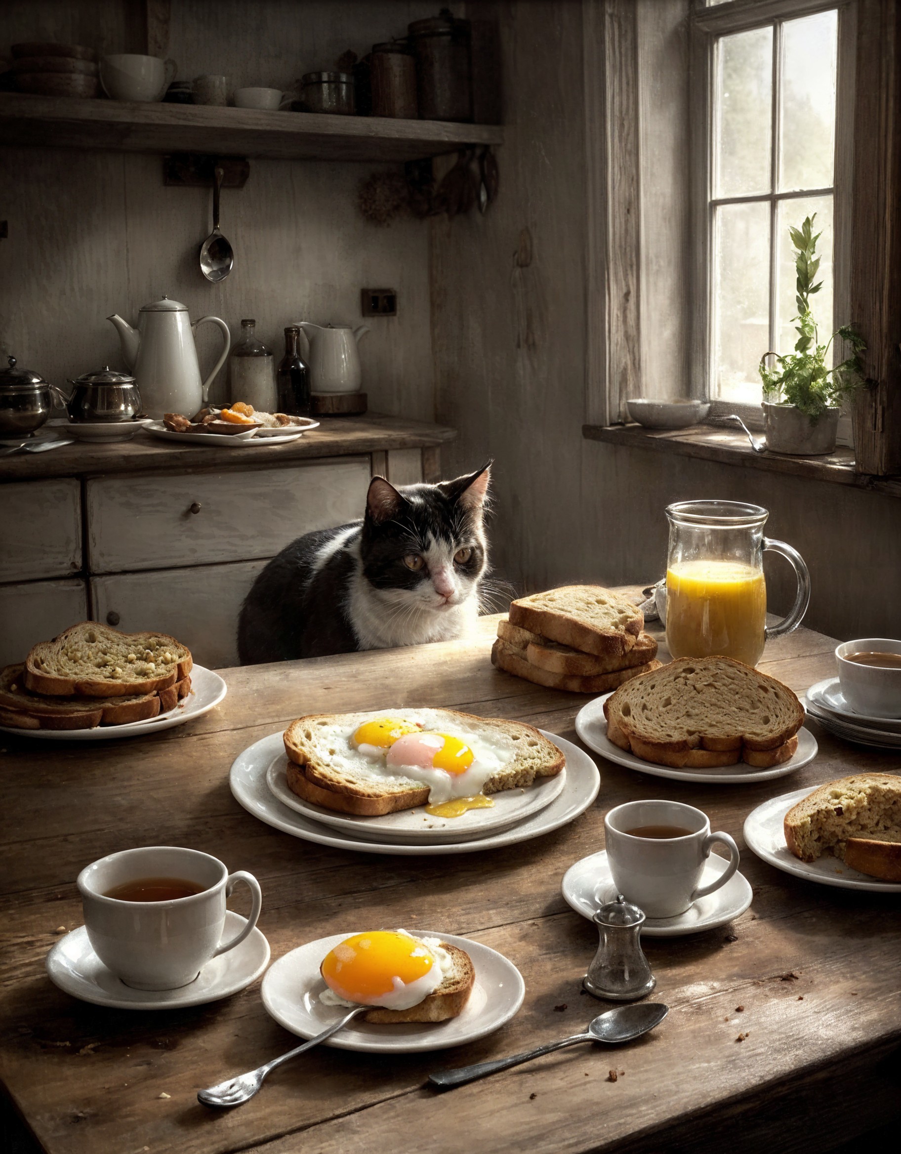 Cozy Kitchen Breakfast Scene with Rustic Table Setting