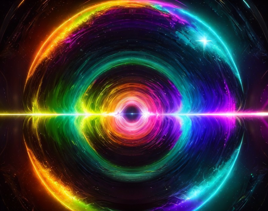 Vibrant Rainbow Tunnel in Digital Cosmic Art