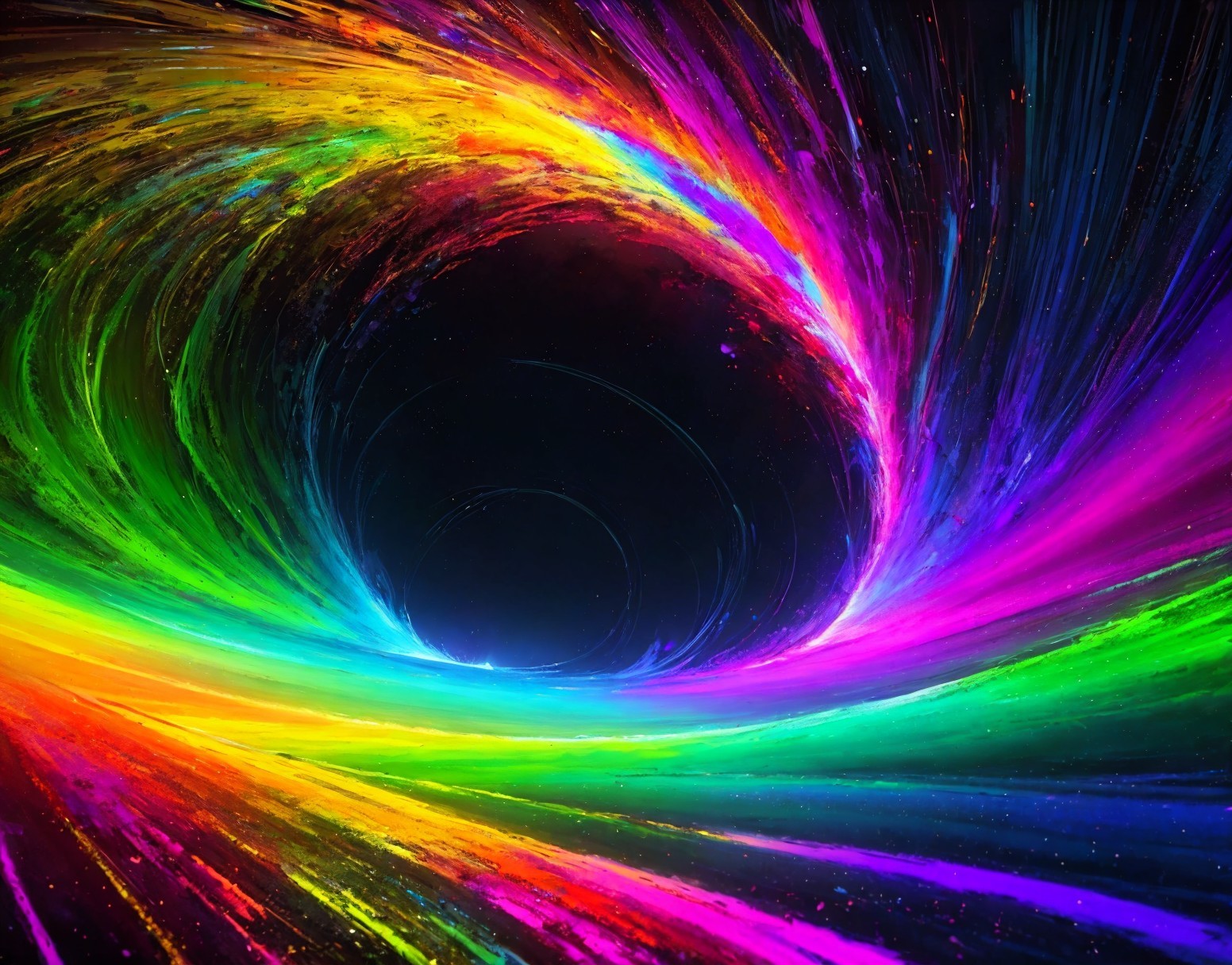 Vibrant Rainbow-Colored Black Hole with Neon Swirls