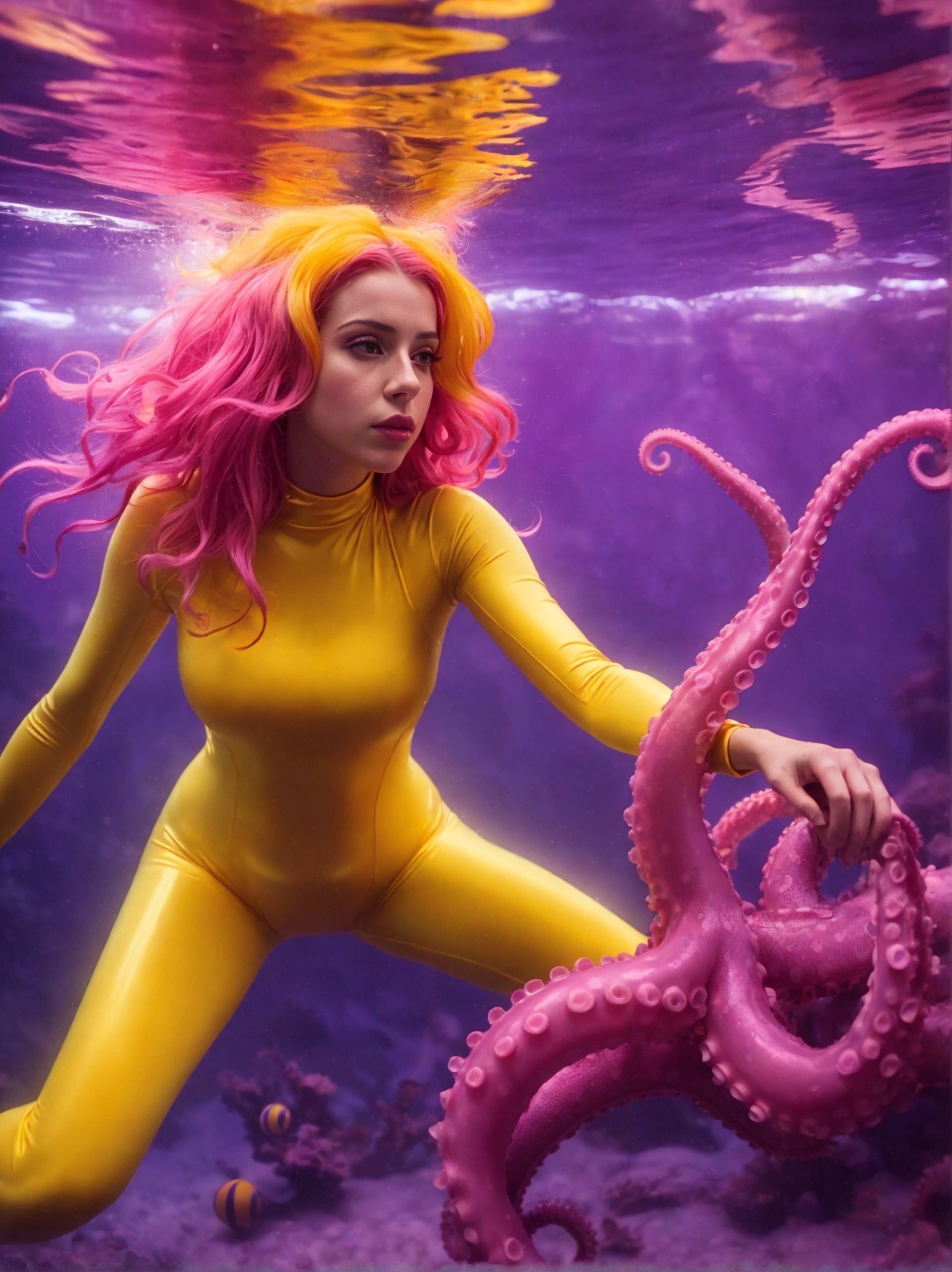 Underwater Dance with a Colorful Octopus