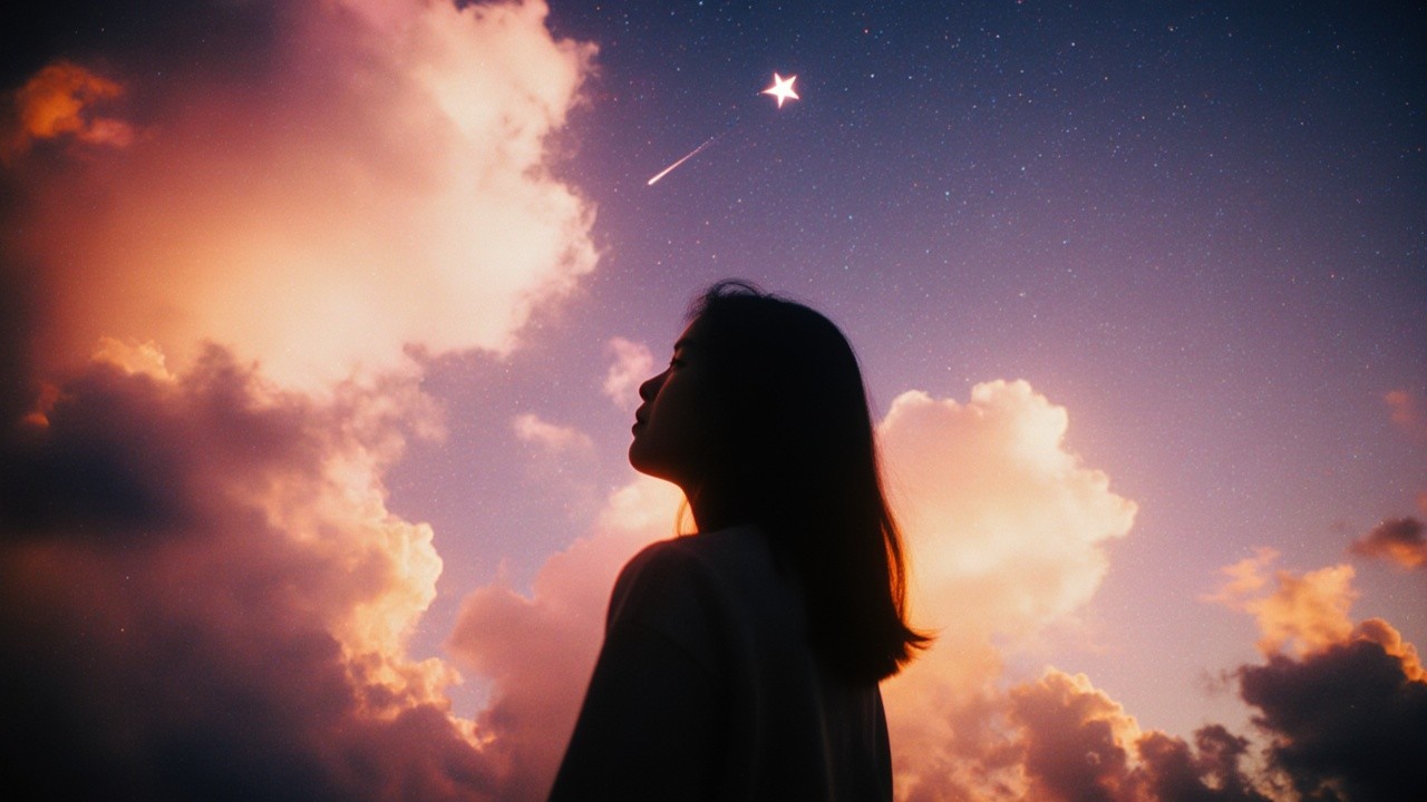 Silhouette of a Woman Against a Colorful Sunset Sky
