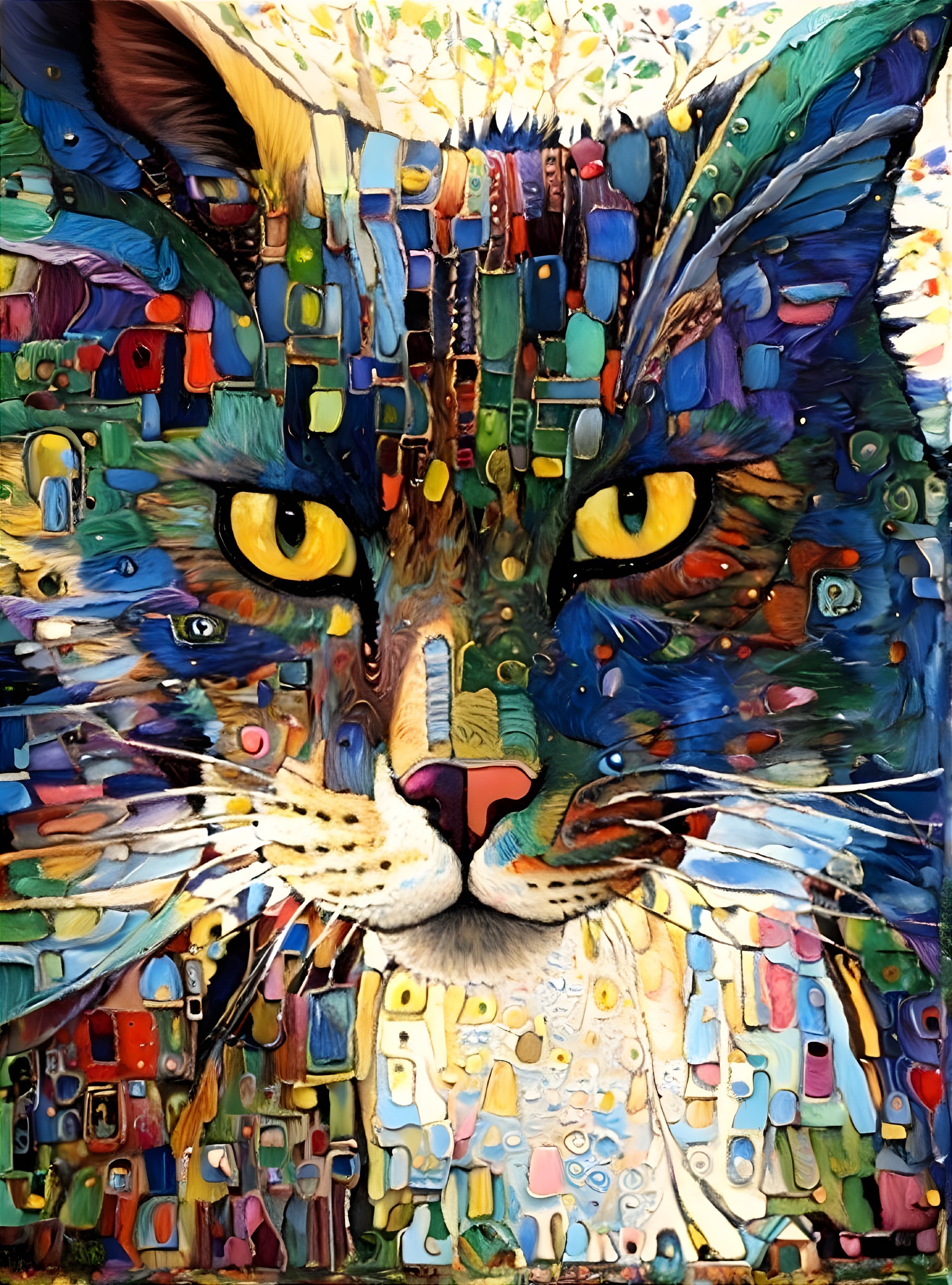 Abstract Cat Face in Colorful Geometric Shapes