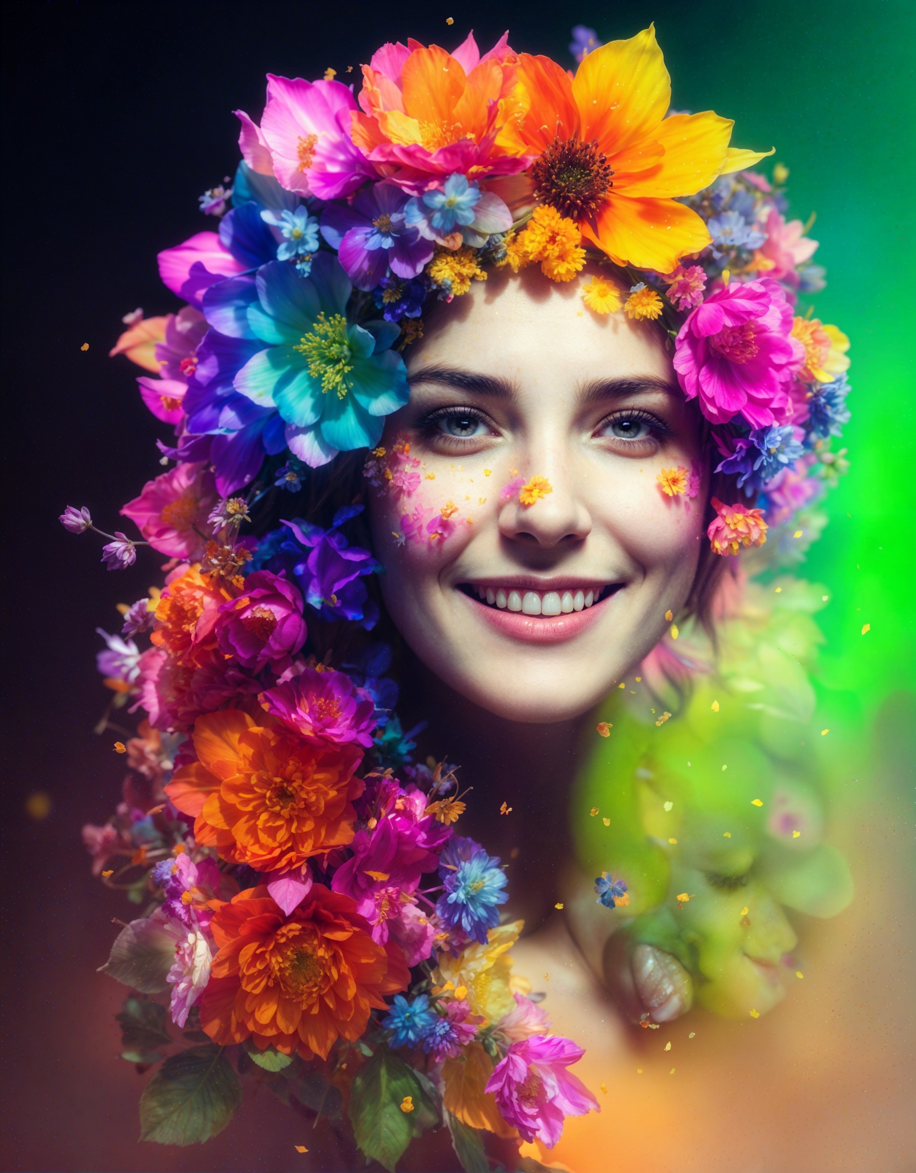 Joyful Woman in Floral Crown Delight