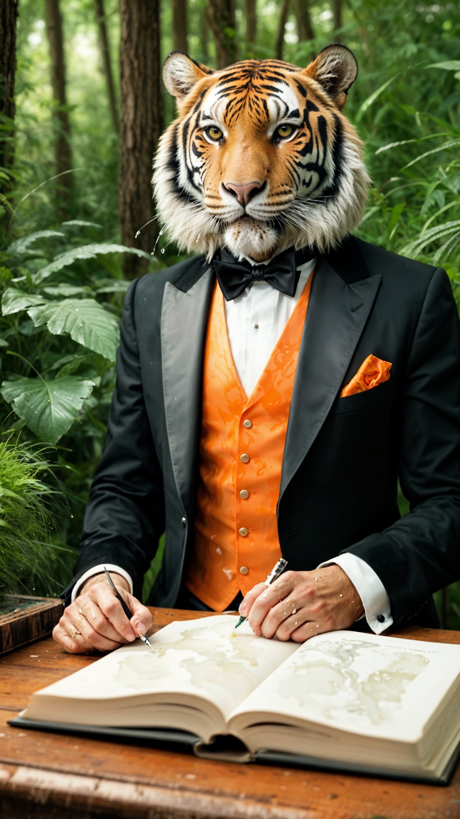 Dapper Tiger Sketches in Lush Greenery