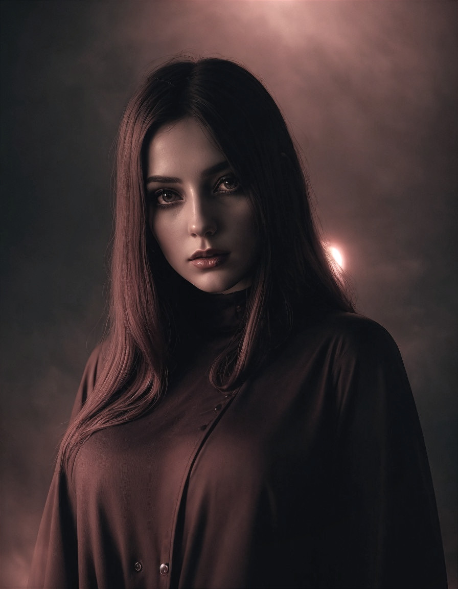 Thoughtful Young Woman in Moody, Smoky Setting