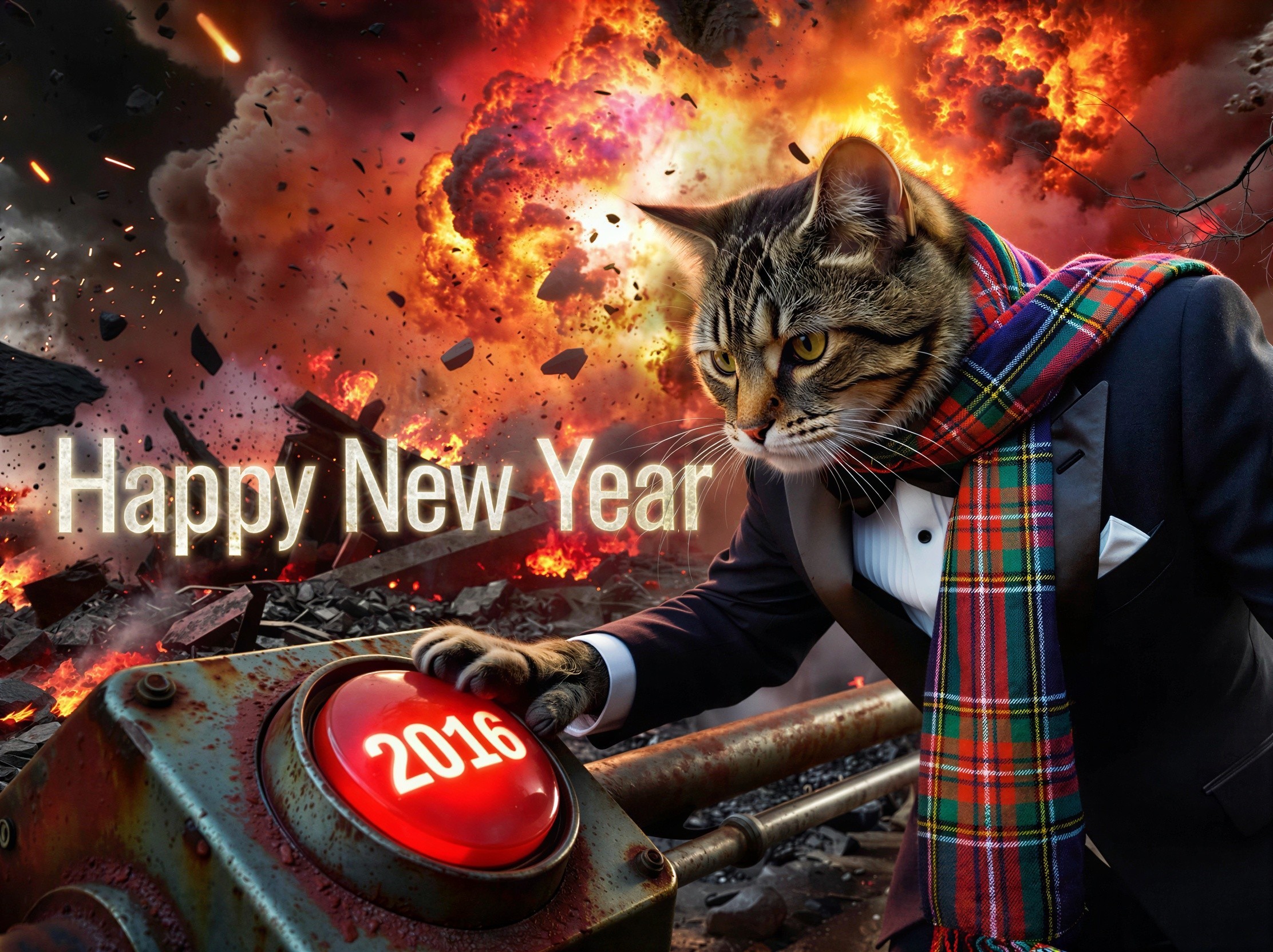 Surreal Digital Art of Cat Celebrating New Year 2016