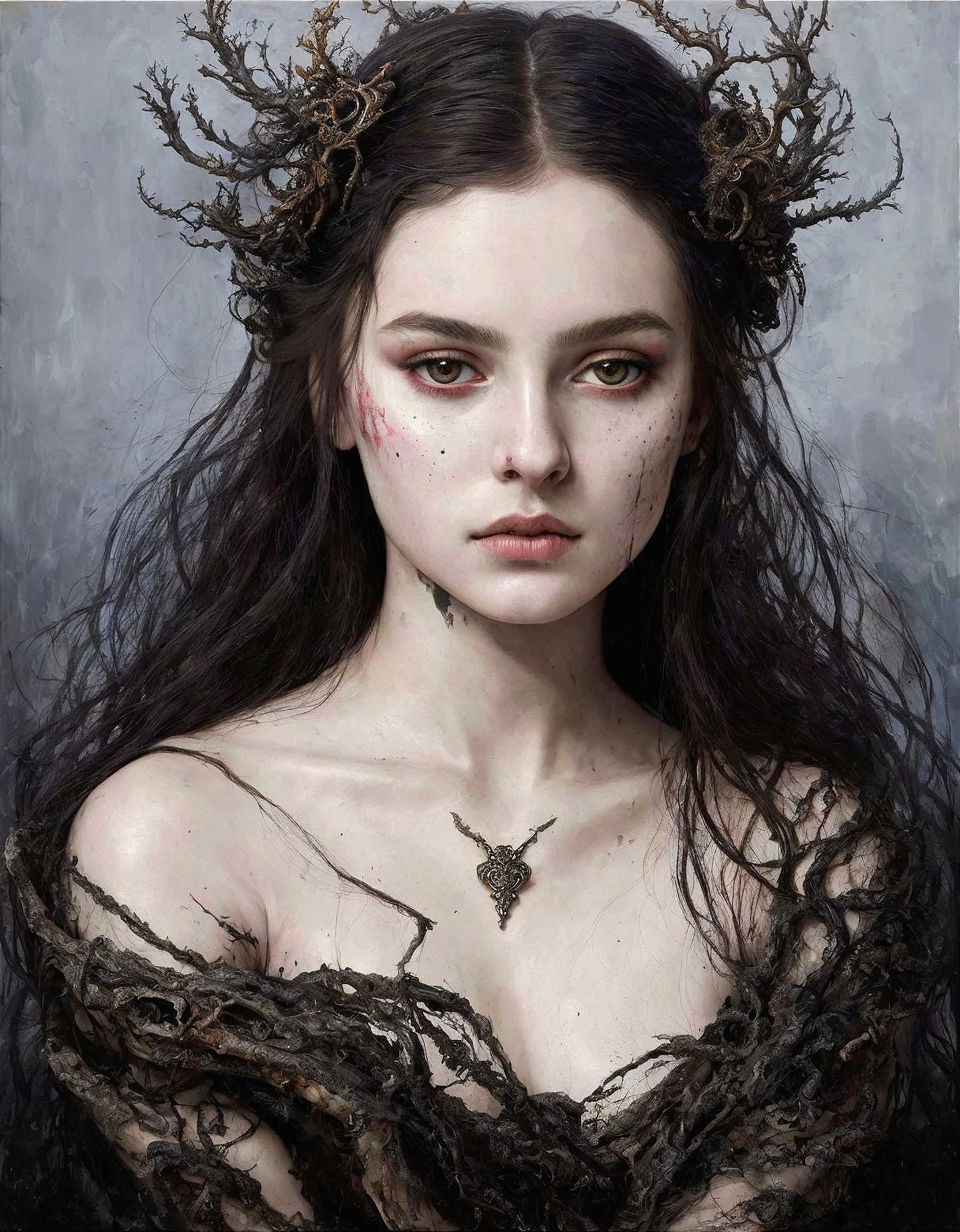 Ethereal figure with antlers and mystical pendant