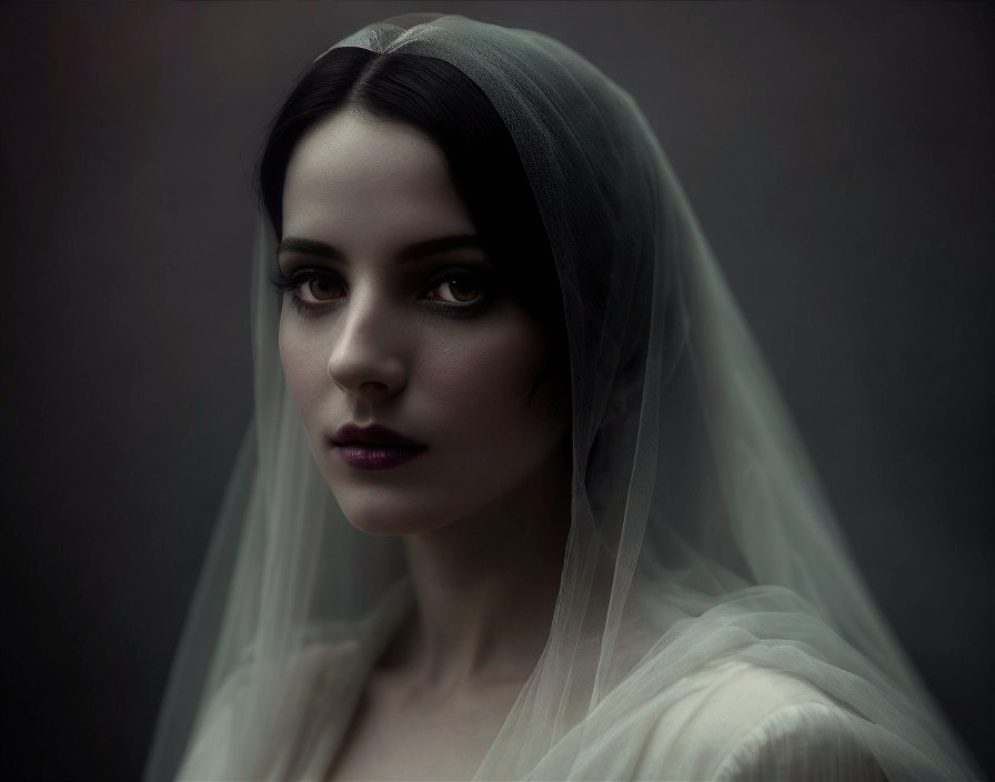 Young Woman in Sheer Veil with Enigmatic Presence