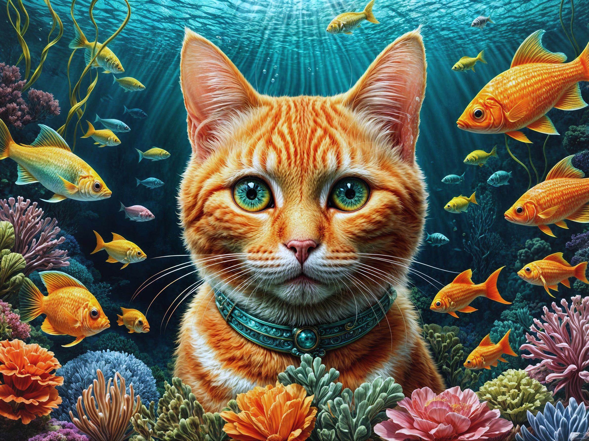 Majestic Cat in a Colorful Underwater World