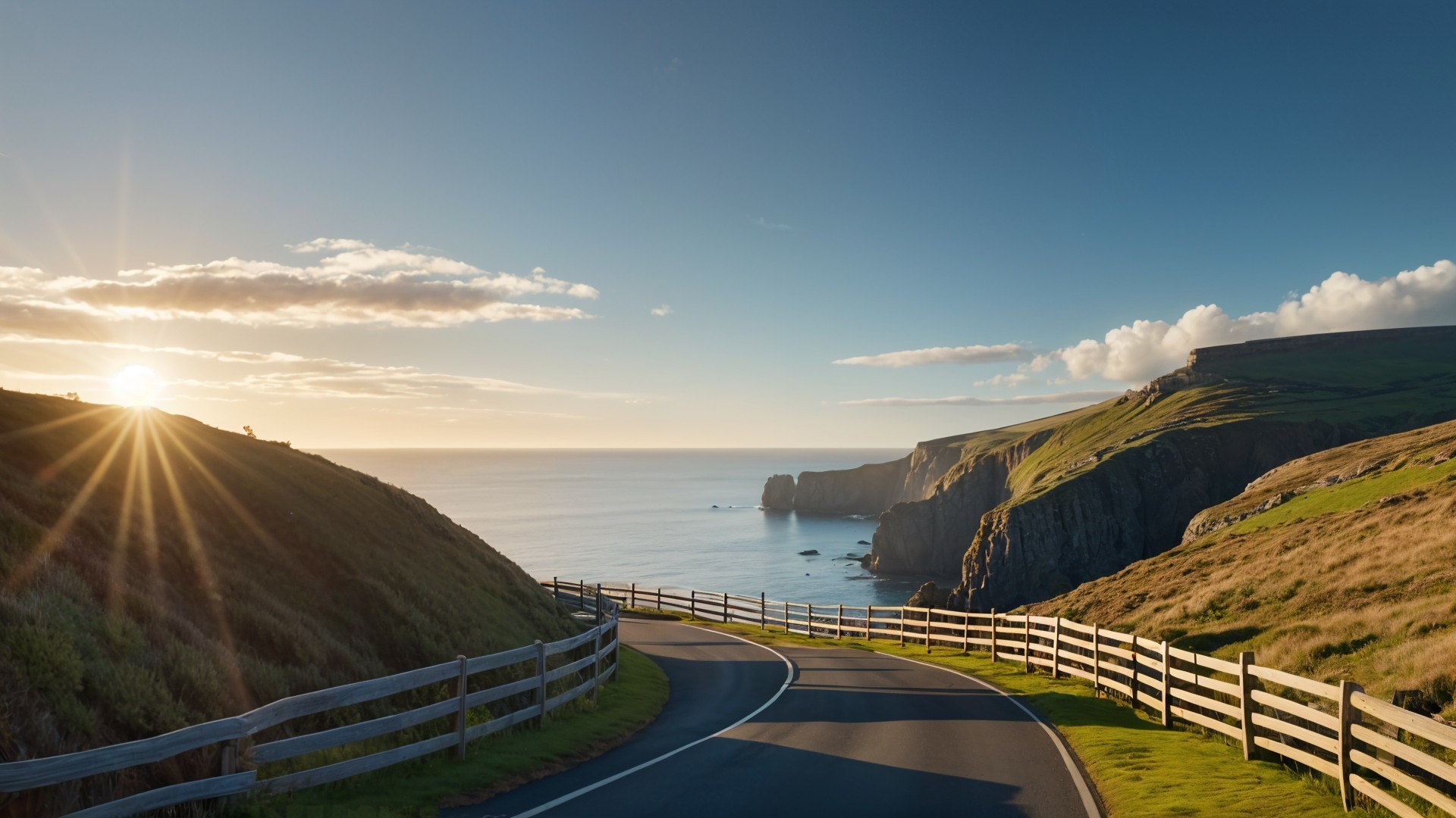 Sunrise Over Coastal Cliffs and Hills