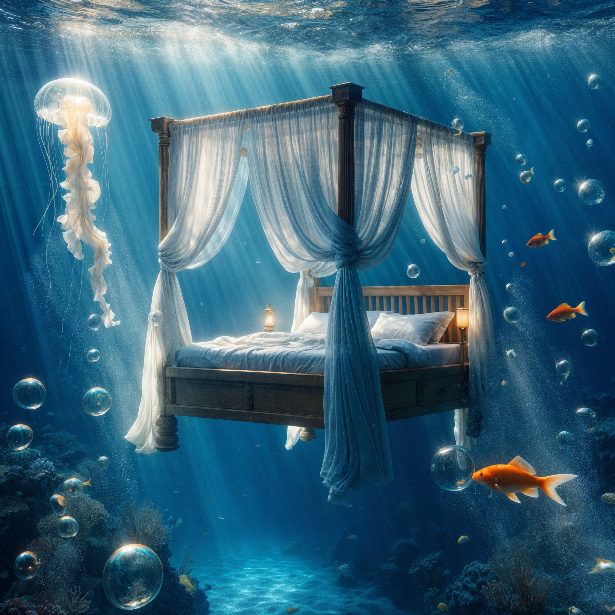 Dreamy Underwater Retreat with Floating Bed