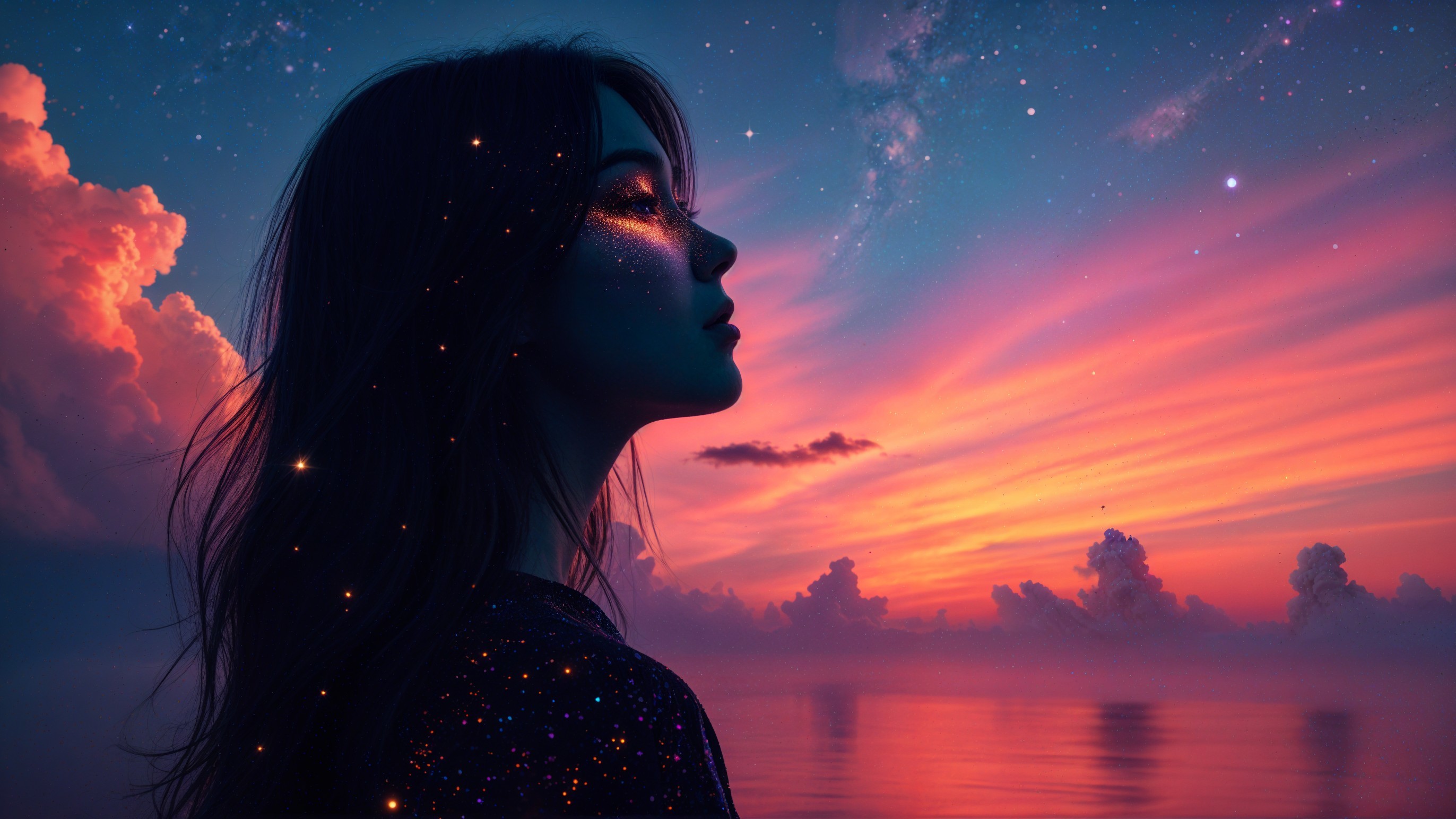 Silhouette of a Woman Against Twilight Sky Colors