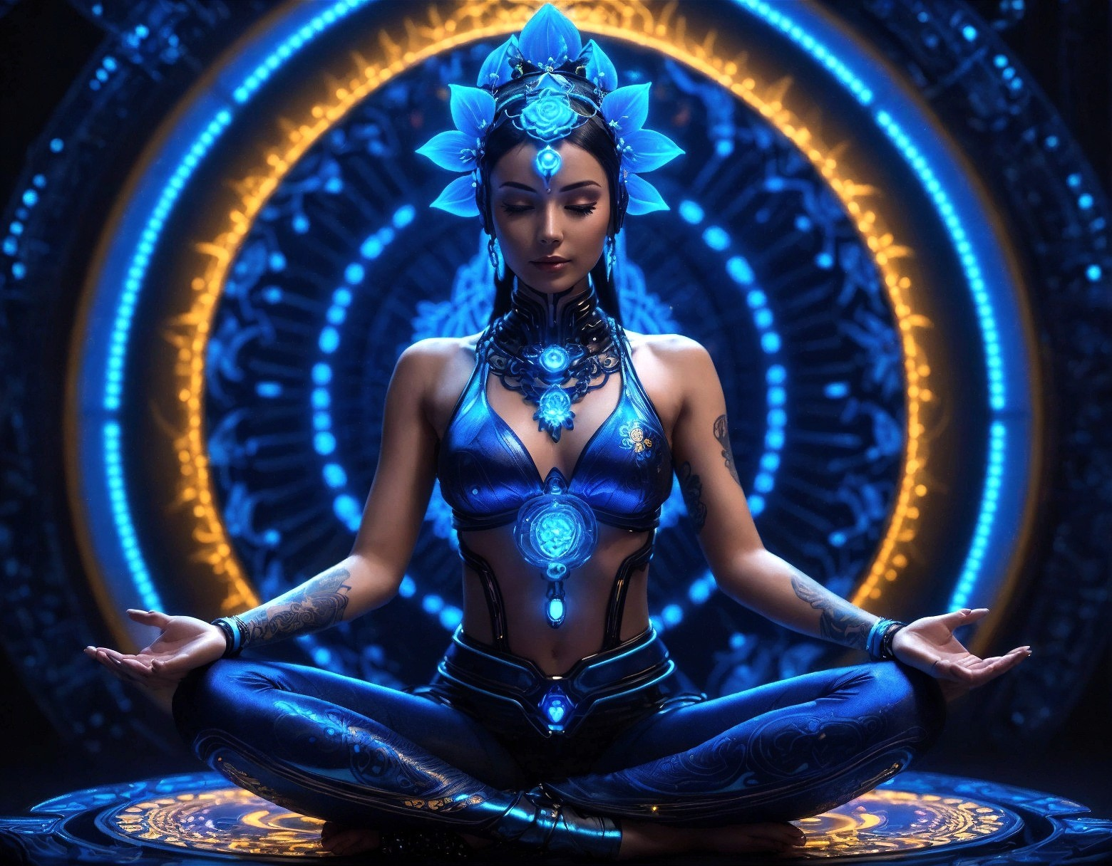 Serene Figure in Meditative Pose with Blue Attire