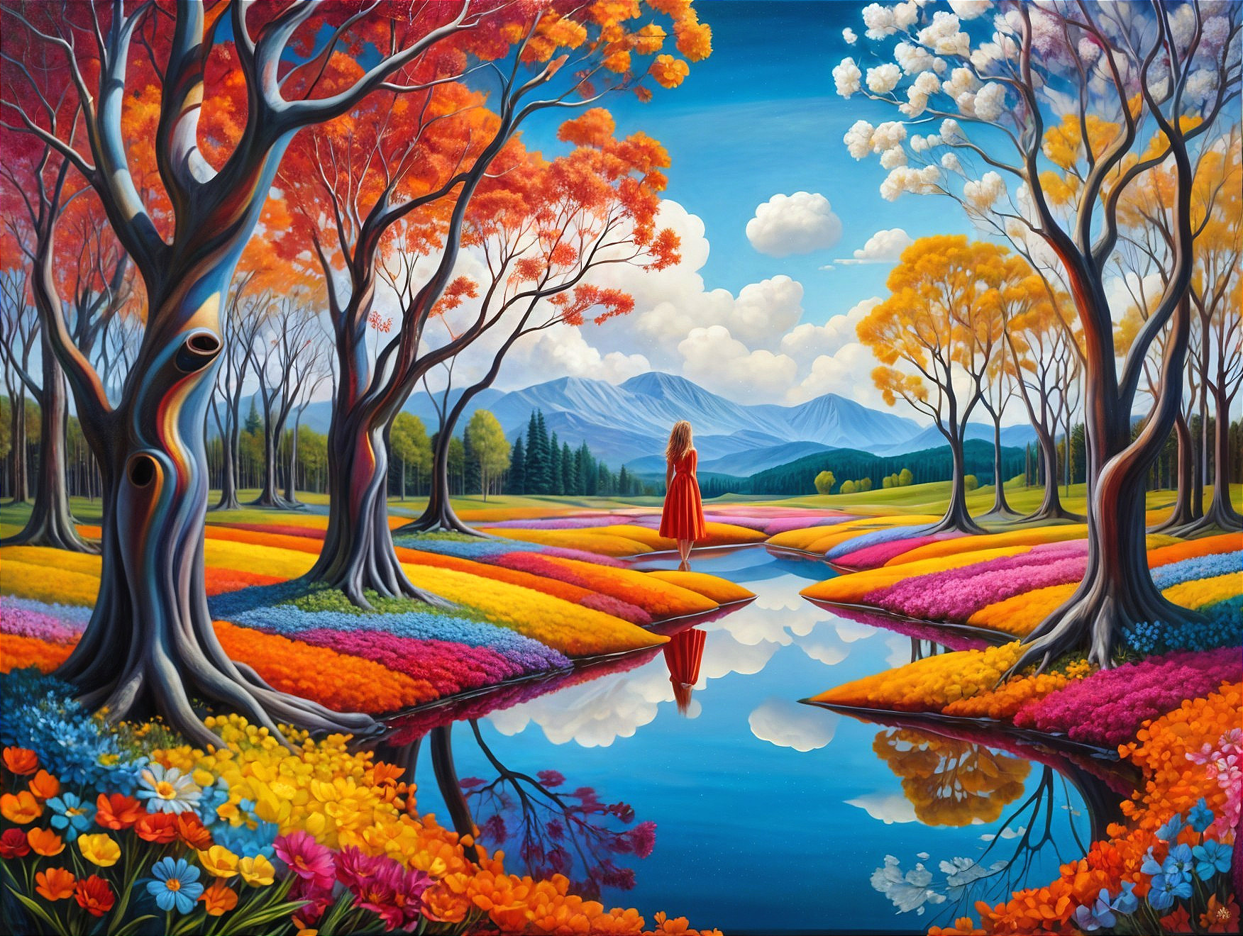 Autumn Landscape with Colorful Trees and River Scene