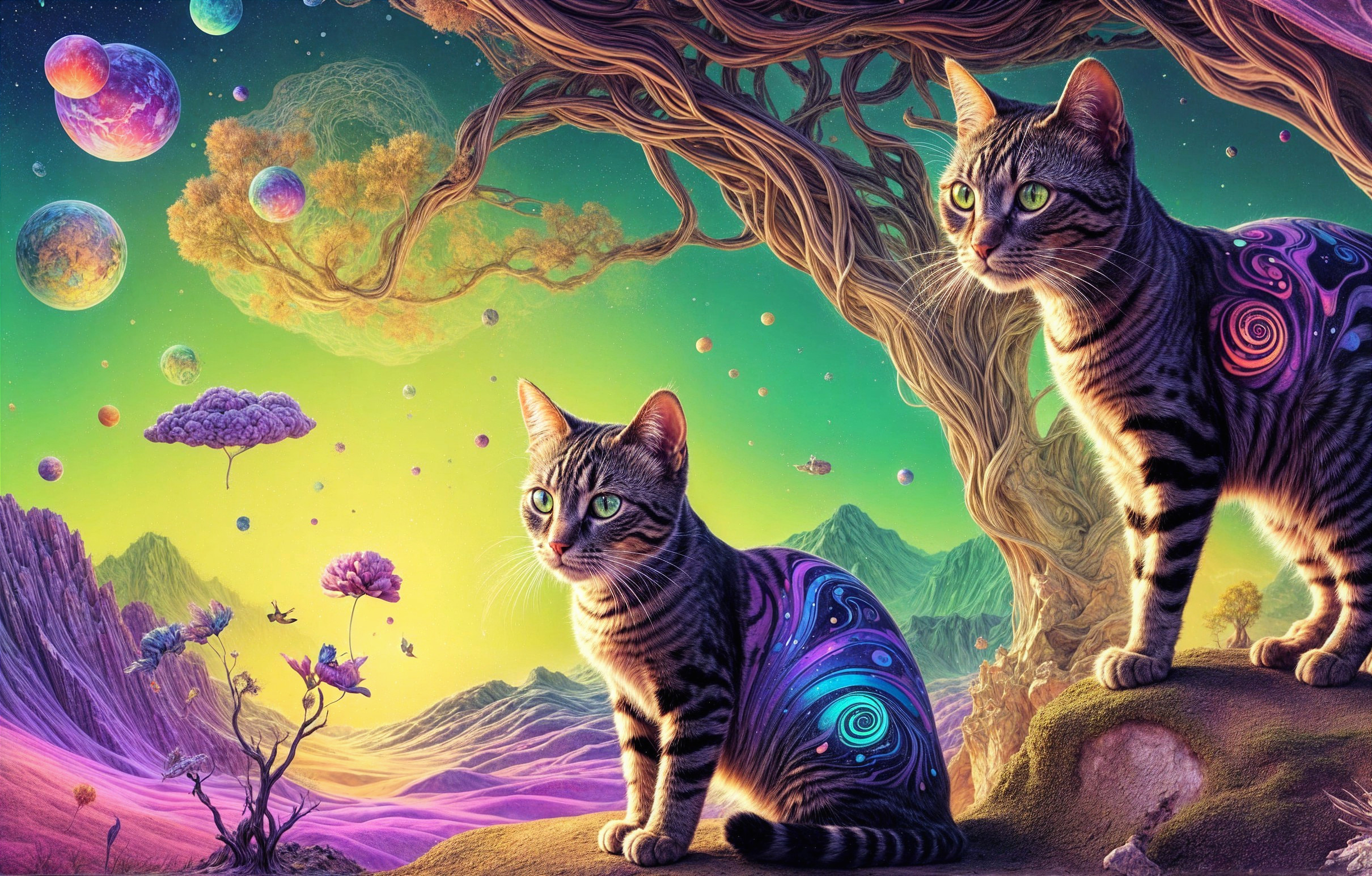 Striped Cats in a Colorful Cosmic Landscape