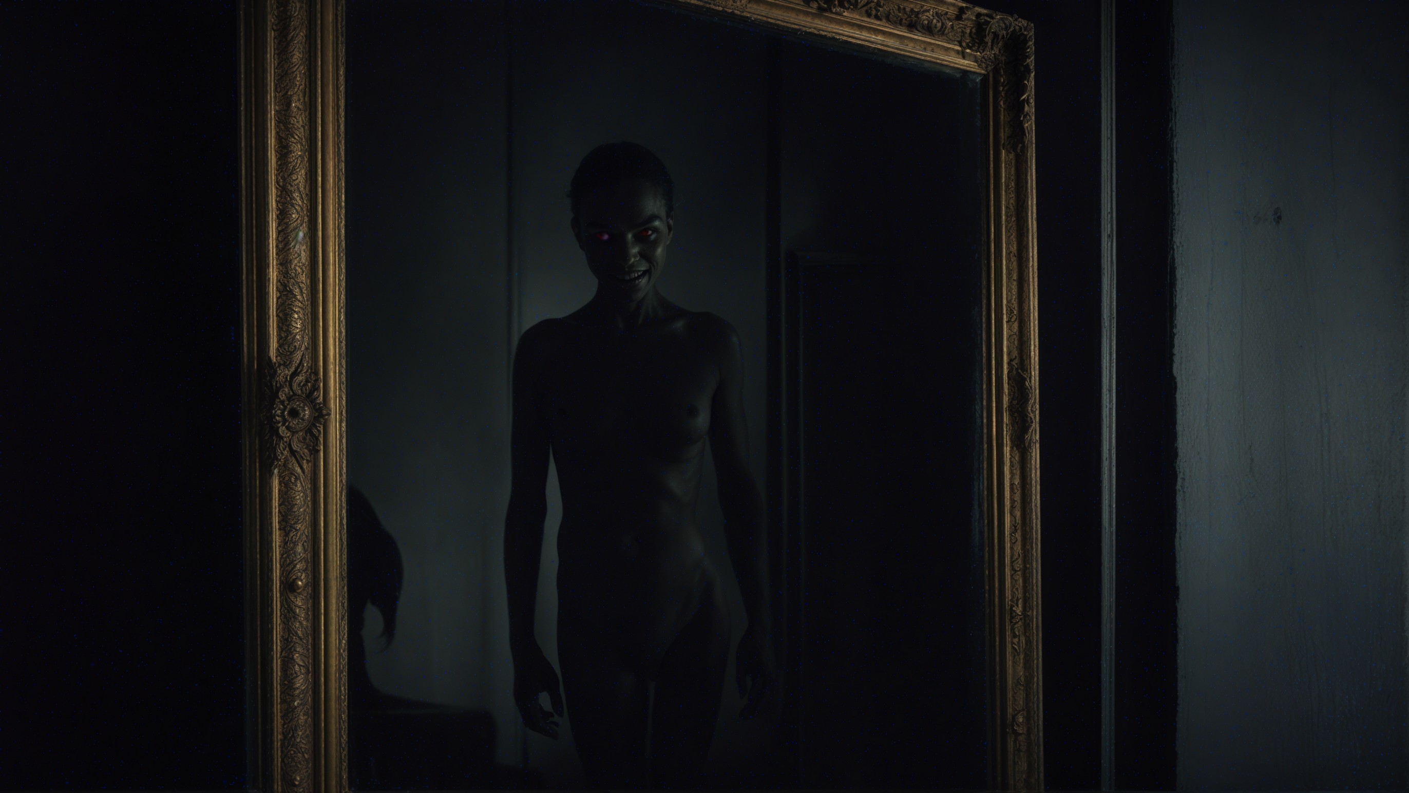 Eerie Scene of a Figure in a Dimly Lit Room