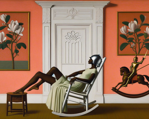 Serene Interior with Woman in White Dress and Decor