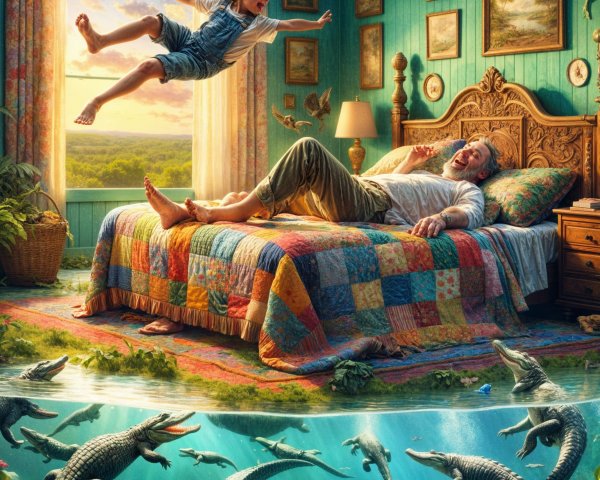 Whimsical Room with Playful Interaction and Fantasy Scene
