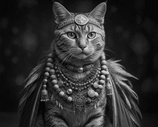 Majestic Cat in Regal Jewelry and Cape Display