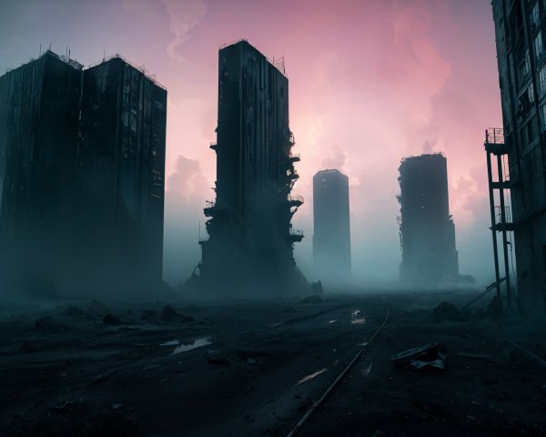 Post-Apocalyptic Landscape with Mist and Decay