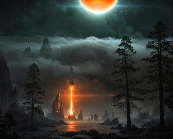 Majestic Rocket Launch in Dramatic Night Sky