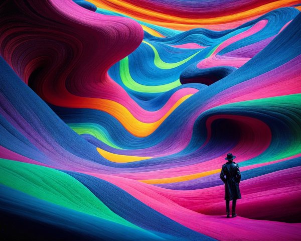 Lone Figure in a Vibrant, Surreal Landscape