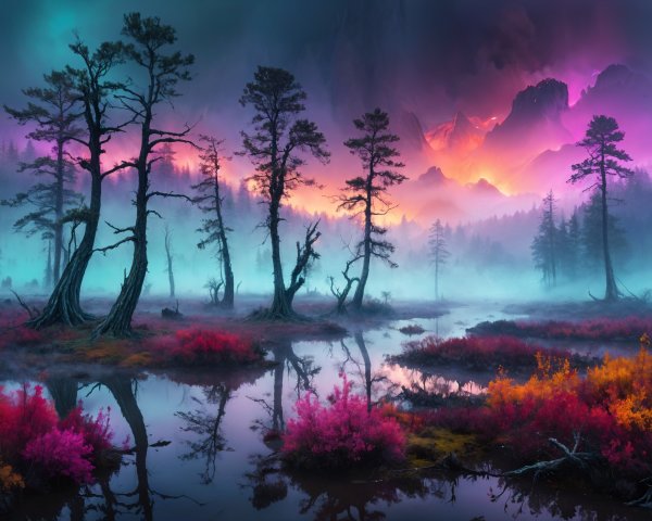 Serene Landscape with Vibrant Sky and Tranquil Waters