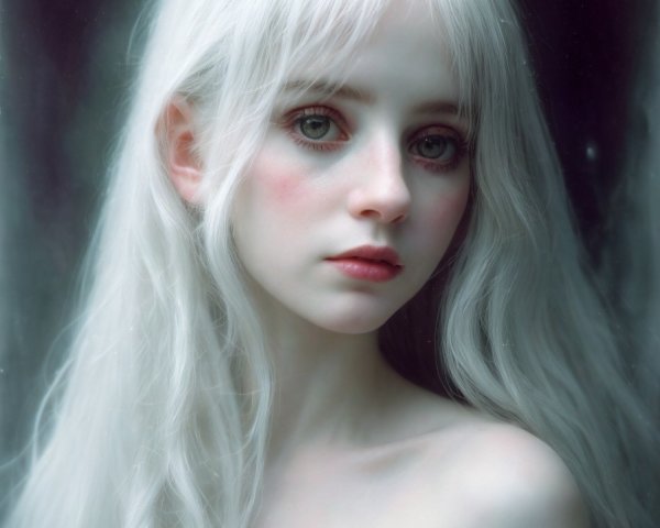 Ethereal Figure with White Hair and Porcelain Skin