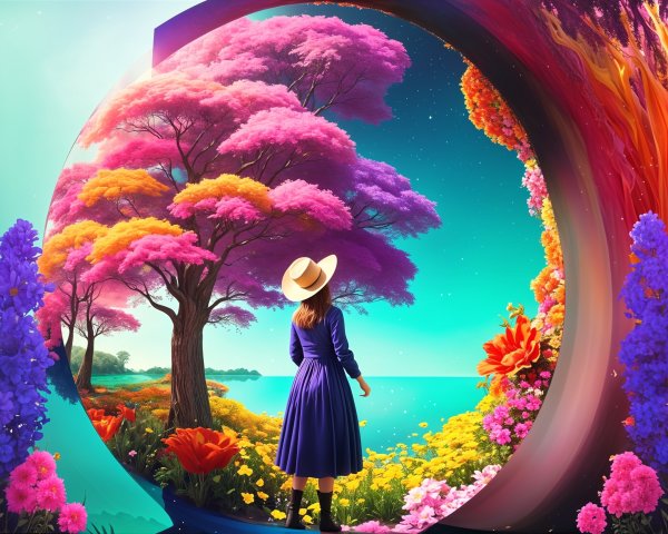 Woman in Blue Dress by Vibrant Circular Portal