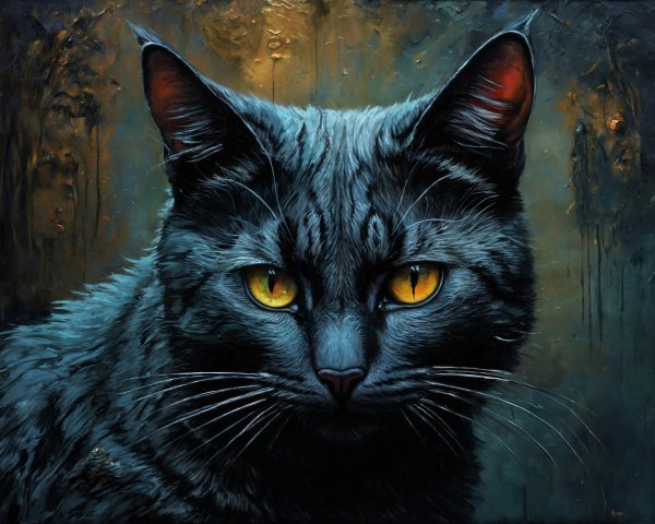 Close-up of a black cat with yellow eyes and fur texture