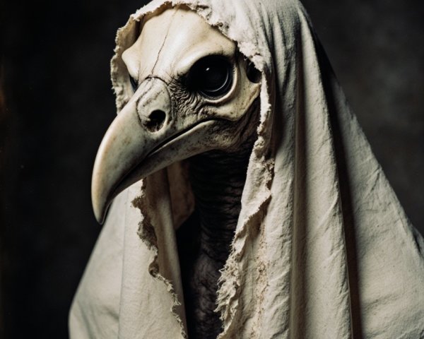 Mysterious Creature with Bird-Like Skull and Cloth