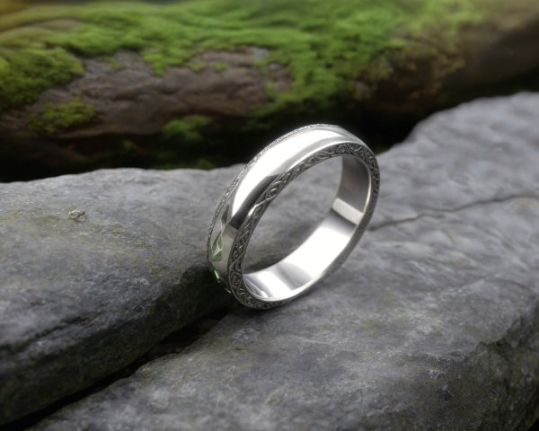 Polished Silver Ring on Textured Stone Surface